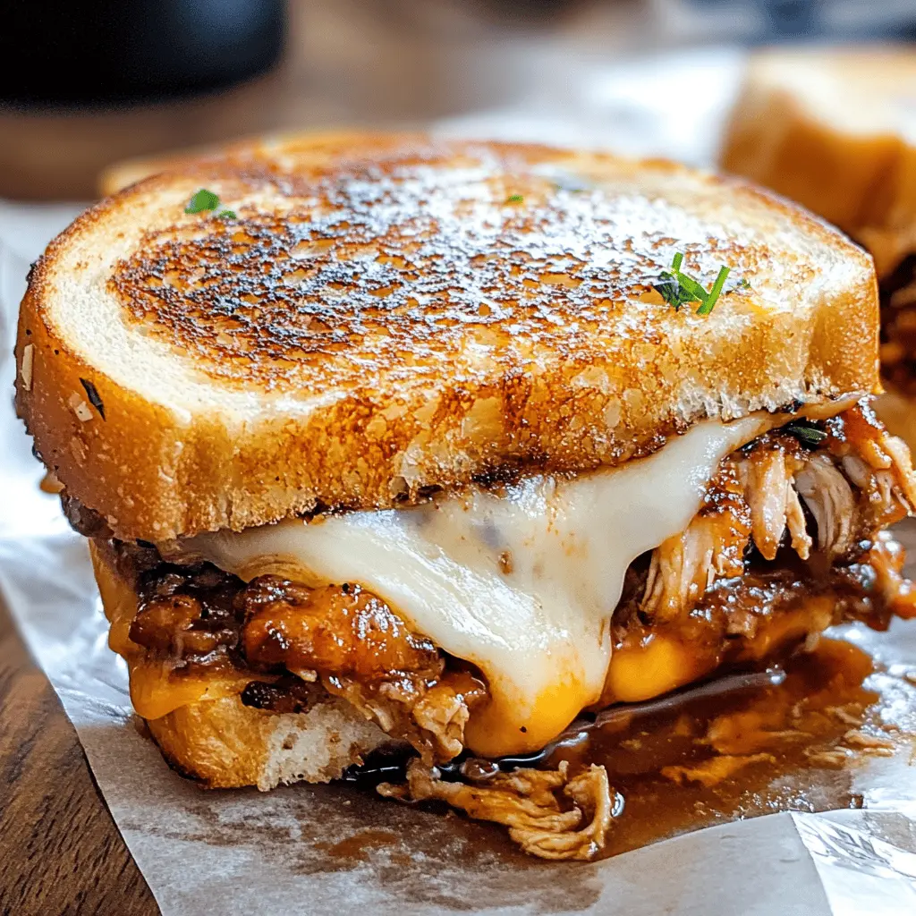 This BBQ Chicken Grilled Cheese is a delicious twist on a classic favorite! With tender, shredded chicken smothered in tangy BBQ sauce, melted cheese, and crispy golden bread, it's perfect for a quick weeknight dinner or game day treat. Save this recipe for a cheesy, flavorful meal that everyone will love!