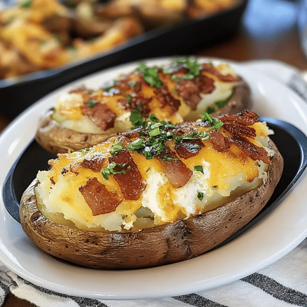 Treat yourself to these flavorful steakhouse baked potatoes that are fluffy on the inside and crispy on the outside. Topped with creamy butter, chives, and sour cream, they make the perfect side for any meal. Ideal for family dinners or BBQs, these baked potatoes are sure to impress your guests. Save this recipe for a delicious addition to your next gathering!