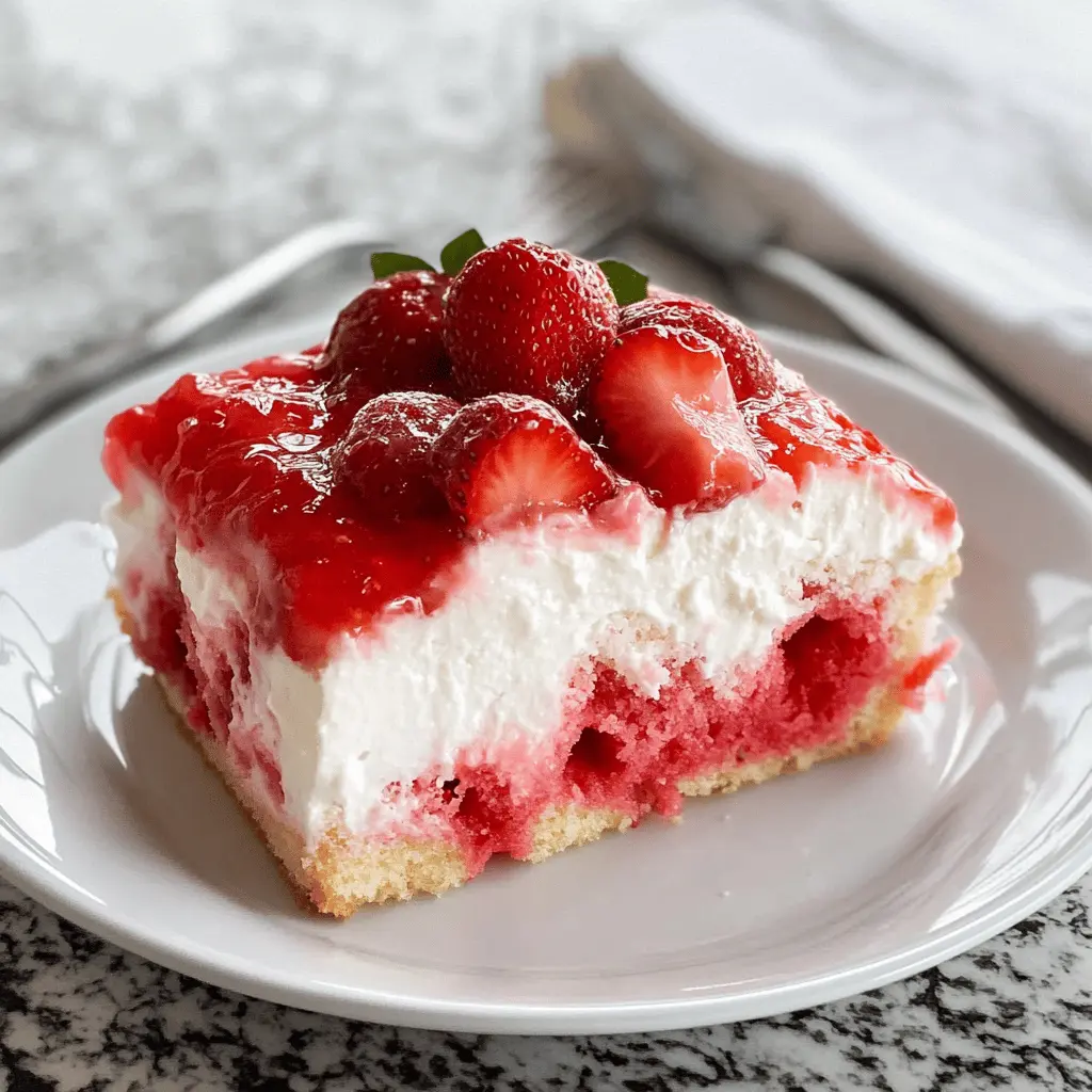 This strawberry poke cake is a delightful dessert that brings sweetness and freshness to any gathering! With moist cake layers soaked in a luscious strawberry sauce and topped with fluffy whipped cream, it’s a quick and easy treat perfect for potlucks, birthdays, or just a summer afternoon. Save this recipe to impress your friends and family at your next event!
