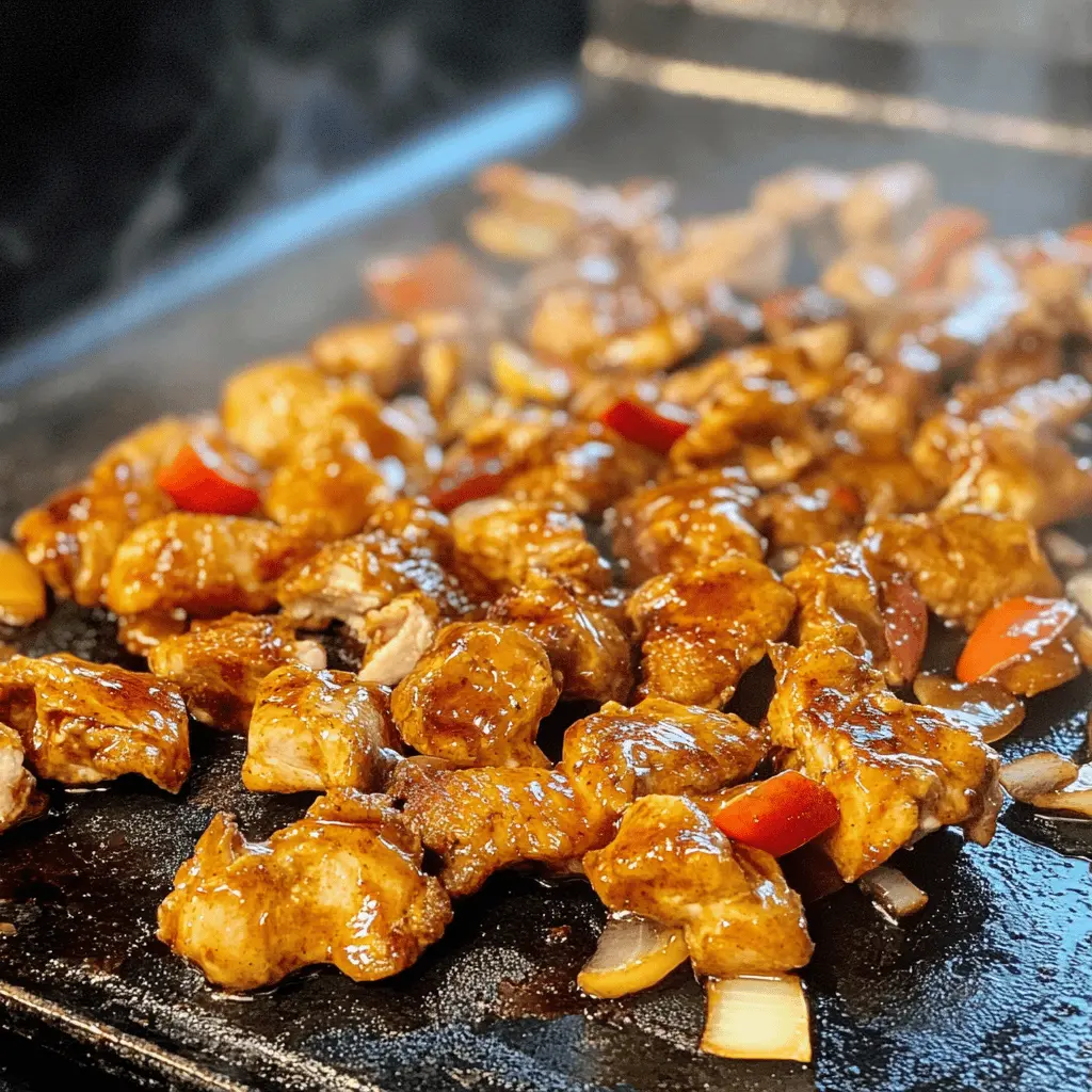Sweet, sticky, and full of flavor, this Blackstone Bourbon Chicken is a must-try! Made with tender chicken thighs, a rich bourbon sauce, and a hint of garlic, it's perfect for grilling. Ideal for family dinners or weekend barbecues, this dish will impress everyone. Save this recipe for a delicious dining experience that everyone will love!