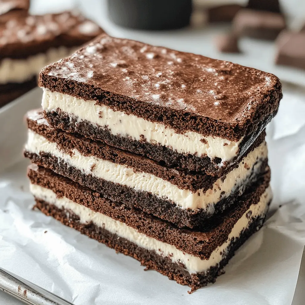 Looking for a delightful treat? These Brownie Ice Cream Sandwiches combine rich, fudgy brownies with your favorite ice cream for an irresistible dessert! Perfect for summer parties, birthdays, or cozy nights in. Save this recipe to impress family and friends with this fun, delicious twist on a classic favorite!