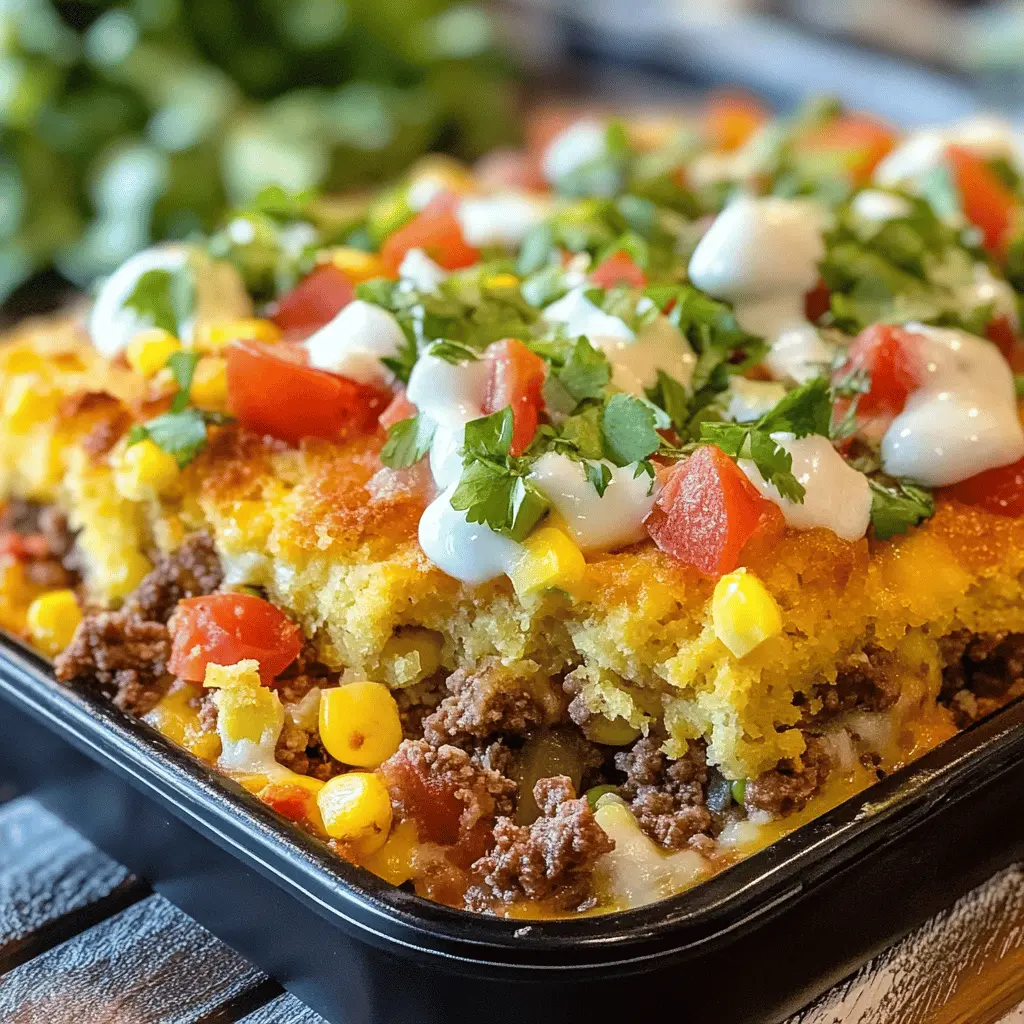 Looking for a fun twist on taco night? This Cornbread Taco Bake combines zesty taco flavors with a fluffy cornbread topping, creating a hearty meal the whole family will love. Packed with ground meat, beans, and cheese, it's perfect for weeknight dinners or weekend gatherings. Save this recipe for a delicious and easy-to-make dish that will impress your guests!