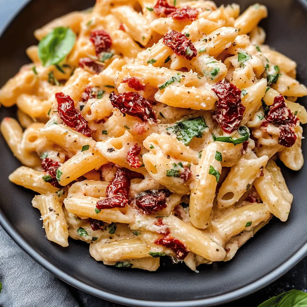 This creamy sun-dried tomato pasta is perfect for a quick weeknight dinner. With rich flavors and a silky sauce, it's a comforting dish you'll love. Made with simple ingredients like sun-dried tomatoes, garlic, and cream, it’s sure to satisfy your cravings. Save this recipe for your next meal and enjoy a taste of Italy at home!