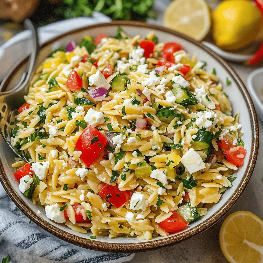 Brighten up your meals with this Easy Lemon Orzo Salad with Feta! Bursting with zesty flavors, this dish features tender orzo pasta, creamy feta cheese, and fresh herbs, making it a delightful side or light lunch. Perfect for picnics, potlucks, or as a quick weeknight dinner. Save this refreshing recipe to try soon!