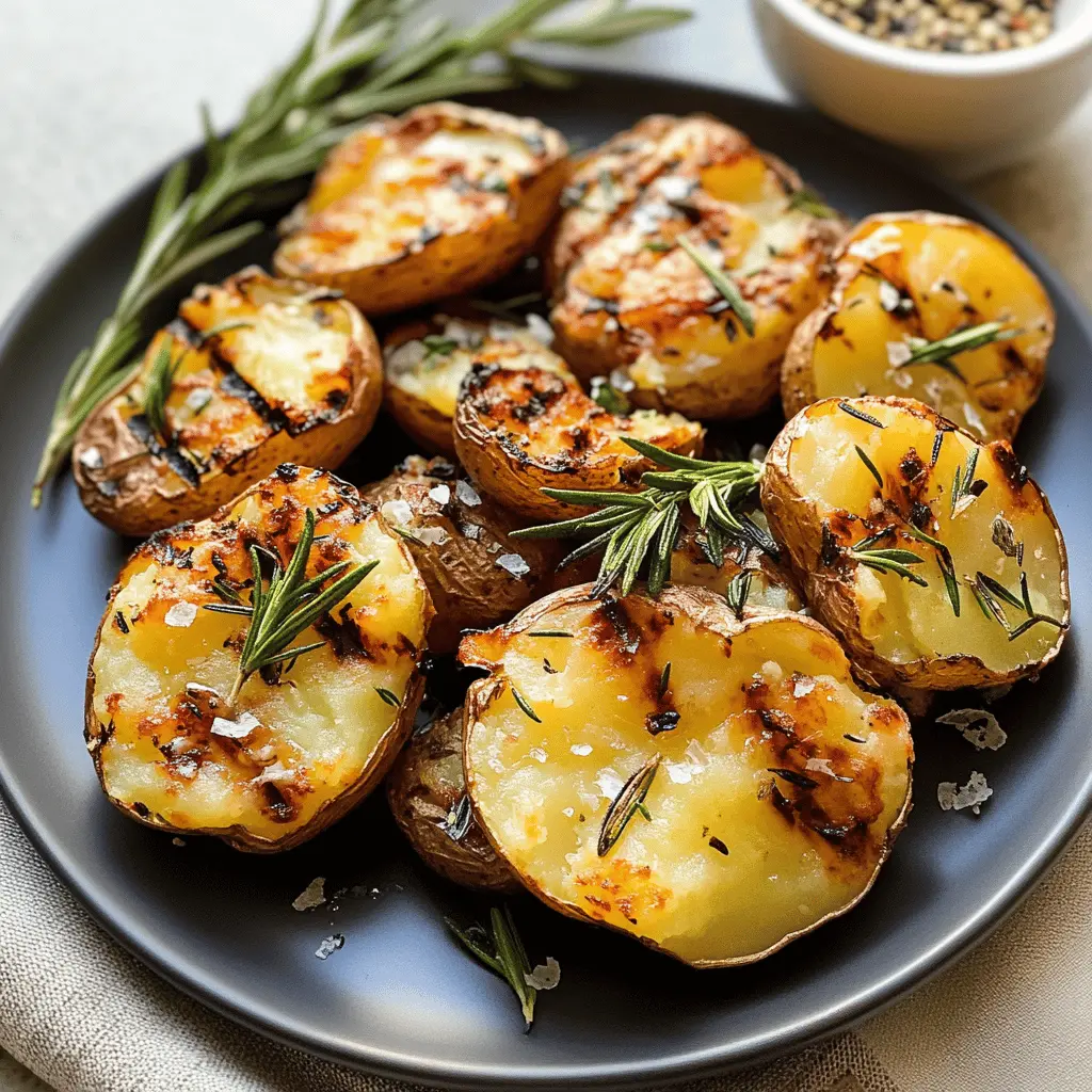 These Grilled Garlic Rosemary Smashed Potatoes are the perfect side dish for any barbecue! Crispy on the outside, fluffy on the inside, and bursting with garlic and fresh rosemary flavor. They're easy to make and will impress your guests at your next gathering. Save this recipe to bring a delicious twist to your outdoor meals!