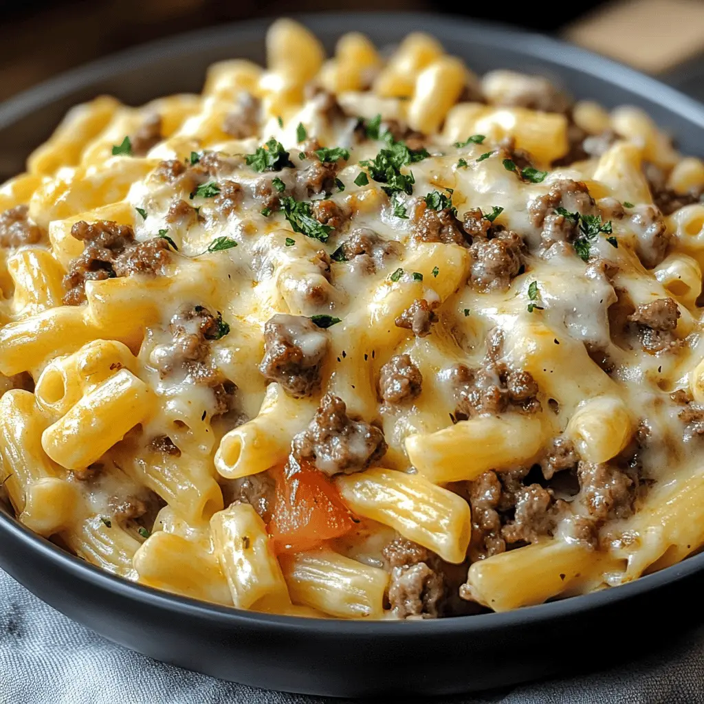 Creamy, cheesy, and oh-so-satisfying! This Loaded Cheeseburger Alfredo Pasta brings together the flavors of a classic cheeseburger in a comforting pasta dish. With ground beef, rich Alfredo sauce, and plenty of cheese, it's perfect for a family dinner or movie night. Save this recipe now and treat yourself to a delicious meal any time!