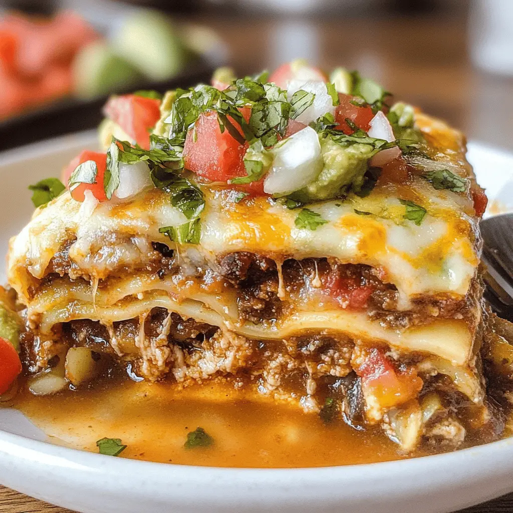 Layers of goodness await with this delicious Mexican Lasagna! Featuring tortillas, seasoned ground beef, zesty salsa, and melted cheese, this dish brings a fun twist to traditional lasagna. Perfect for family dinners or casual get-togethers, it's easy to make and even easier to love. Be sure to save this recipe to impress your guests next time!