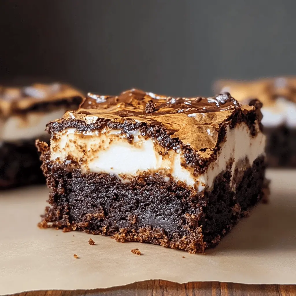 Treat yourself to the ultimate dessert mashup with these S'mores Brownies topped with fluffy vanilla bean marshmallow! These fudgy brownies, layered with gooey chocolate and crunchy graham crackers, create a campfire classic right at home. Save this pin for your next gathering or cozy night in—it's the perfect sweet indulgence everyone will love!