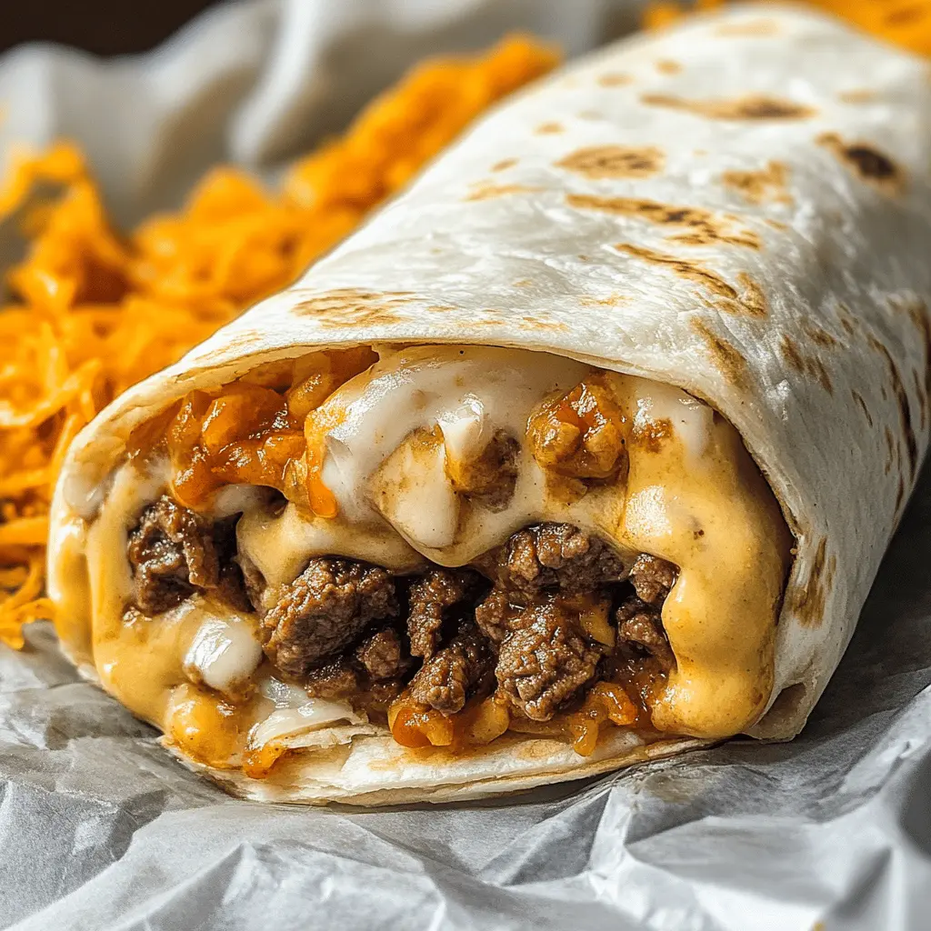 This Beefy Melt Burrito is a true delight, packed with seasoned beef, warm nacho cheese, and creamy sour cream, all wrapped in a soft flour tortilla. Perfect for a quick meal or a late-night snack, it's sure to satisfy your hunger. Save this recipe for the next time you're craving something cheesy and delicious!