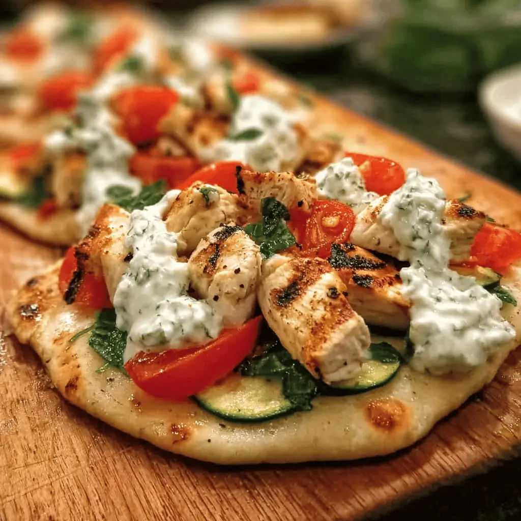 Easy Tzatziki Chicken Veggie Naan Pizza