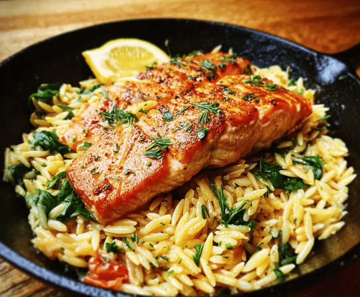Easy One Skillet Salmon with Lemon Orzo