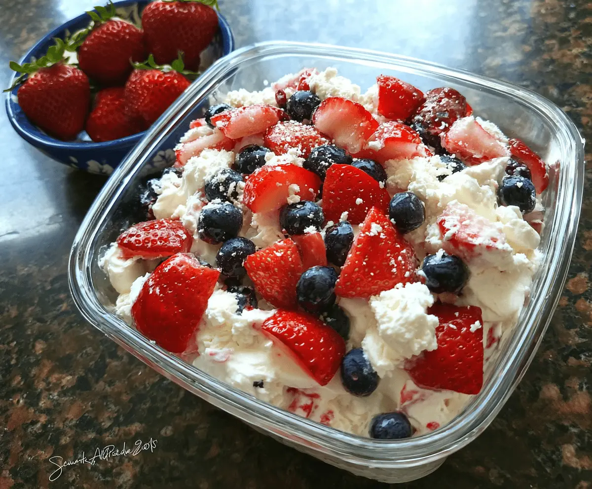 Easy Red White and Blue Cheesecake Salad Recipe