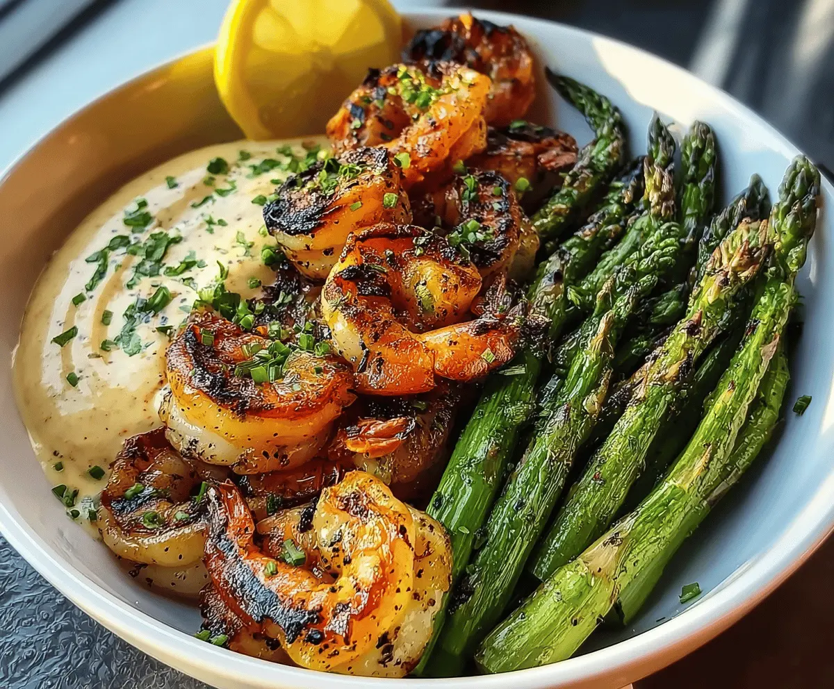 Easy Grilled Shrimp Bowl with Asparagus and Garlic Sauce