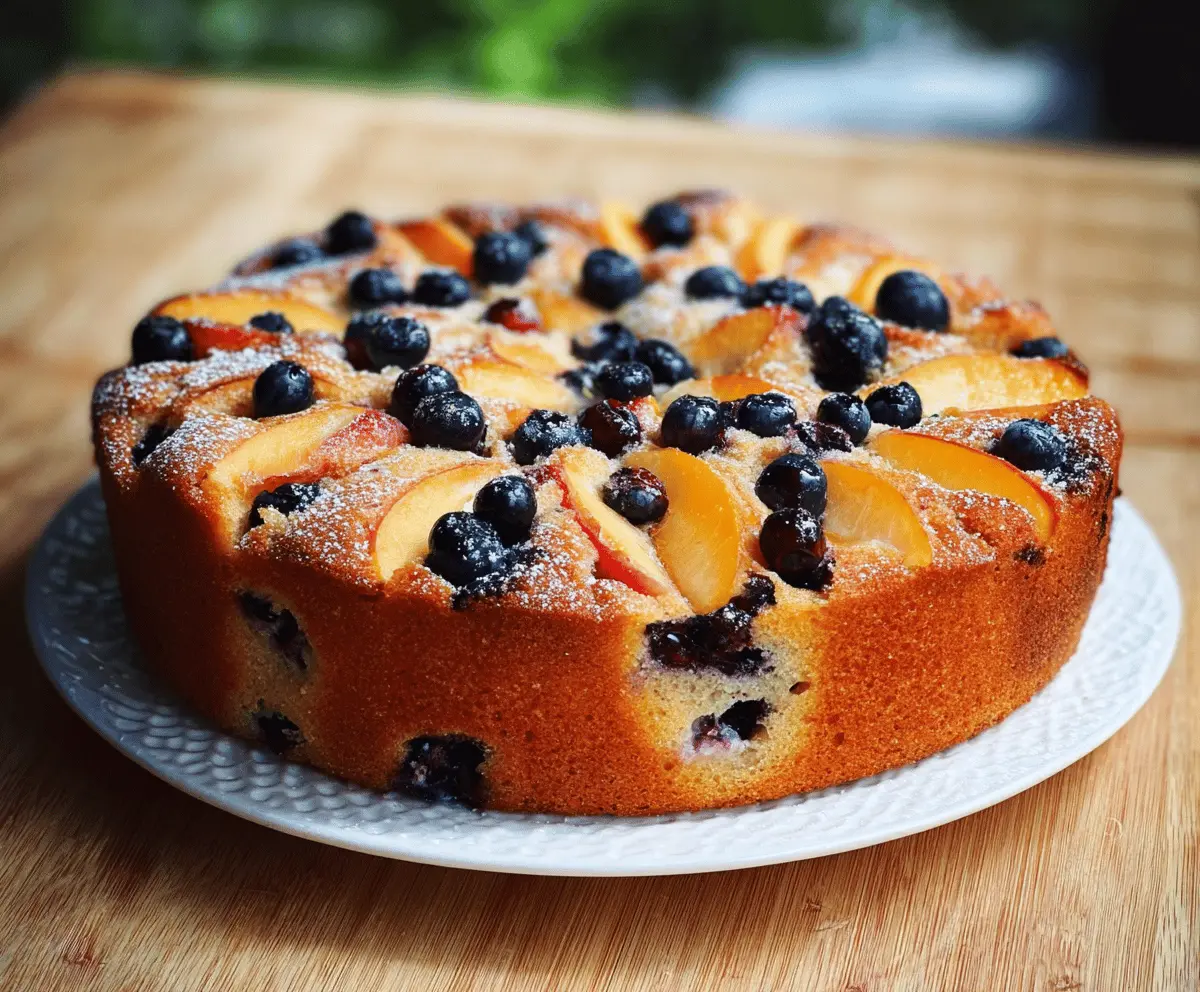 Healthy Peach Blueberry Greek Yogurt Cake Recipe