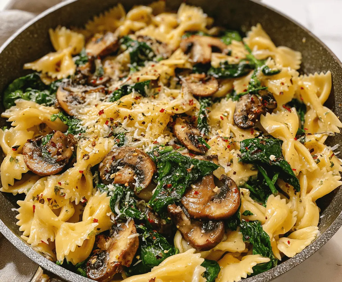 Easy Parmesan Spinach Mushroom Pasta Skillet