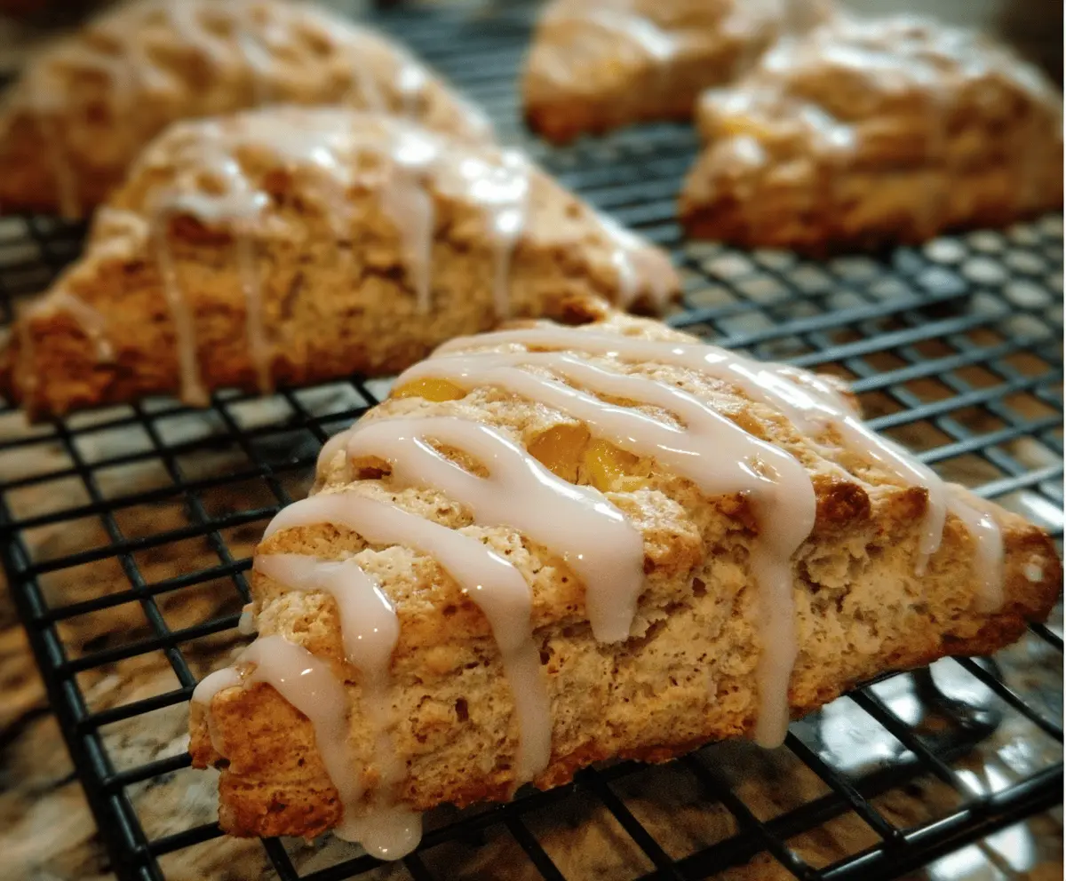 Easy Peach Pie Scones with Sweet Vanilla Glaze