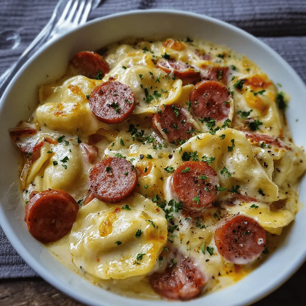 Easy Crockpot Pierogi Casserole with Kielbasa