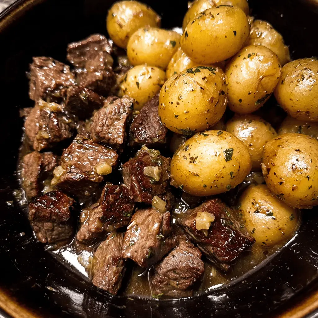 Easy Slow Cooker Garlic Butter Beef Bites with Potatoes