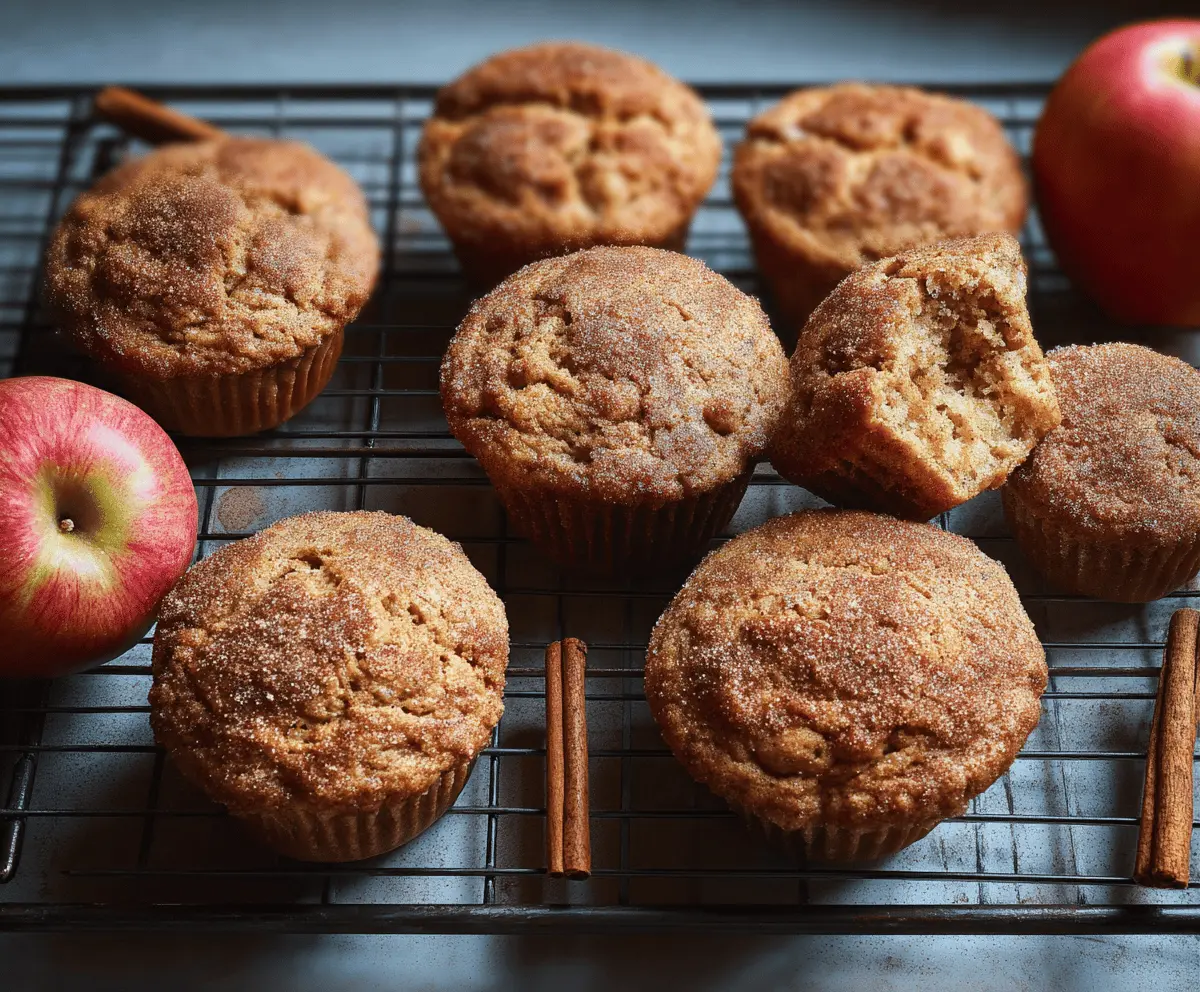 Delicious homemade apple cinnamon muffins with a golden crust, perfect for breakfast or snacks.