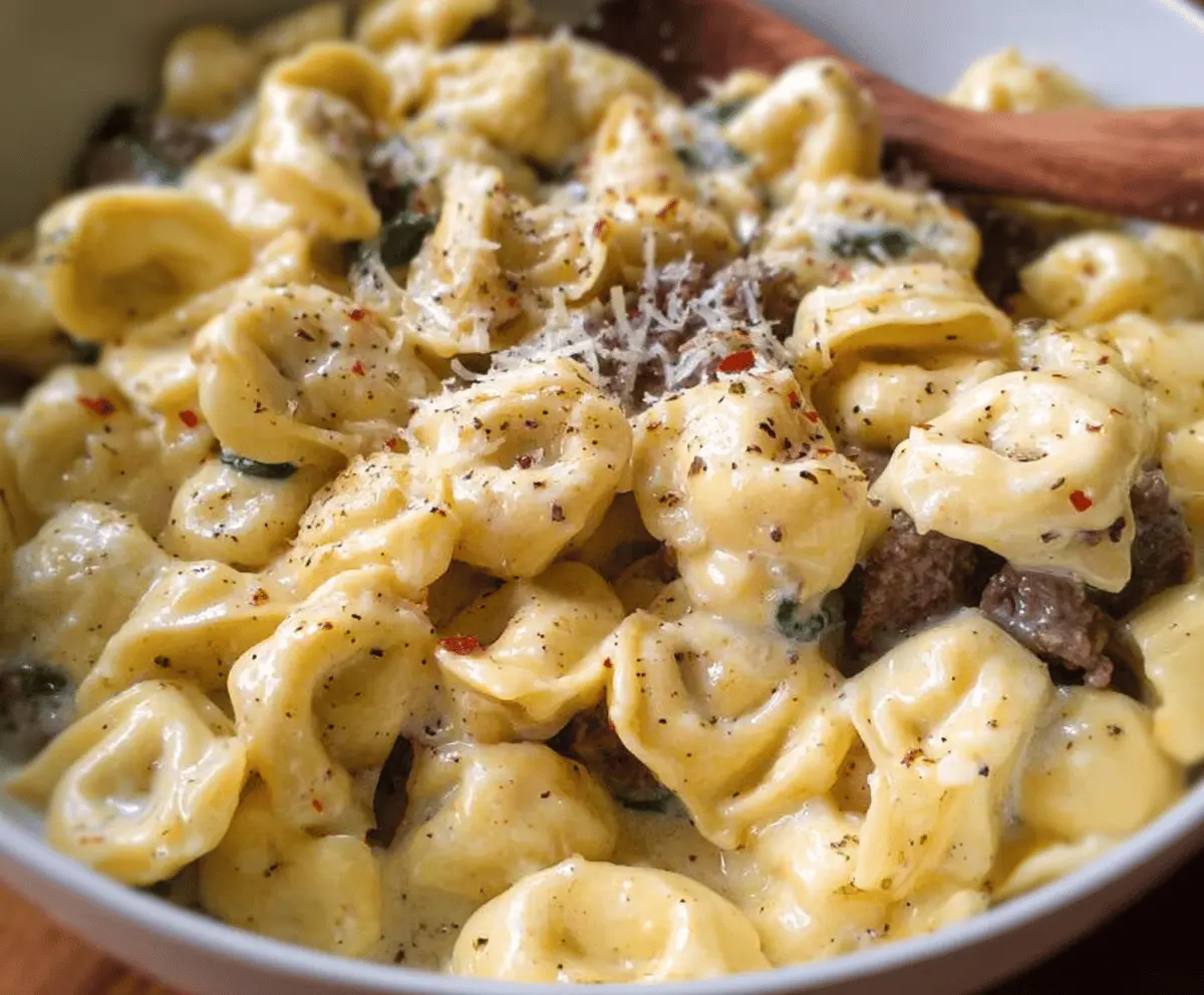 Garlic Butter Beef and Spinach Tortellini