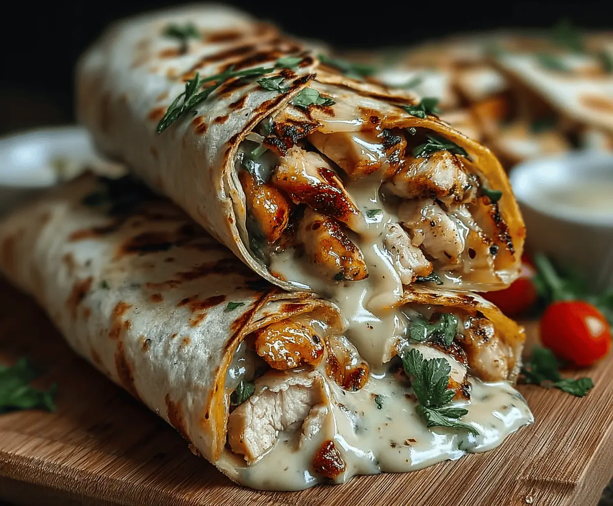 Ooey-Gooey Cheesy Garlic Chicken Wraps