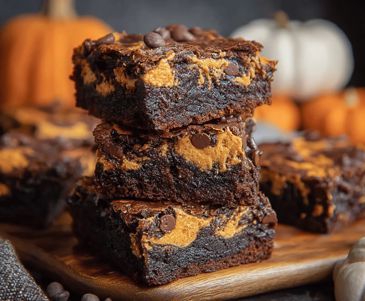 Delicious homemade pumpkin brownies with a rich chocolate topping, perfect for fall desserts and holiday treats.
