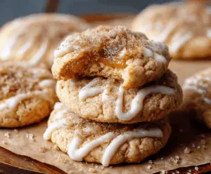 Delicious Pumpkin Cheesecake Cookies with a creamy filling and pumpkin spice flavor on a rustic plate