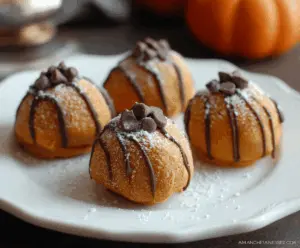 Creamy pumpkin cheesecake truffles coated in chocolate, perfect for fall desserts and holiday treats.