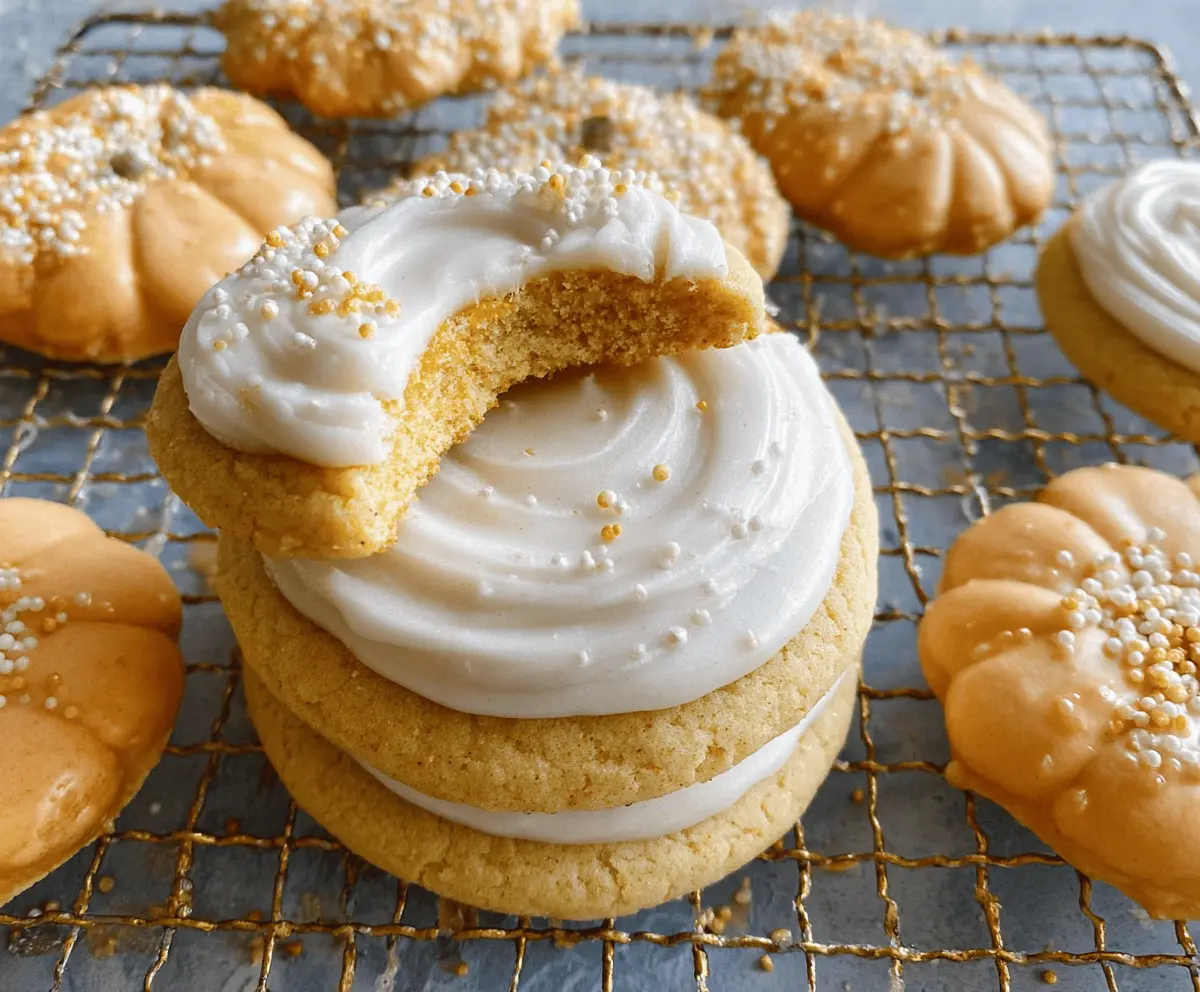Delicious homemade pumpkin spice sugar cookies decorated with orange and brown icing, perfect for fall celebrations.