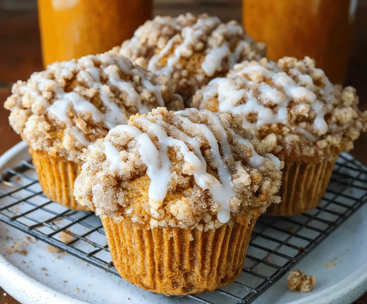 Delicious homemade pumpkin streusel muffins with crumb topping on a baking tray, perfect for fall breakfast or snack.