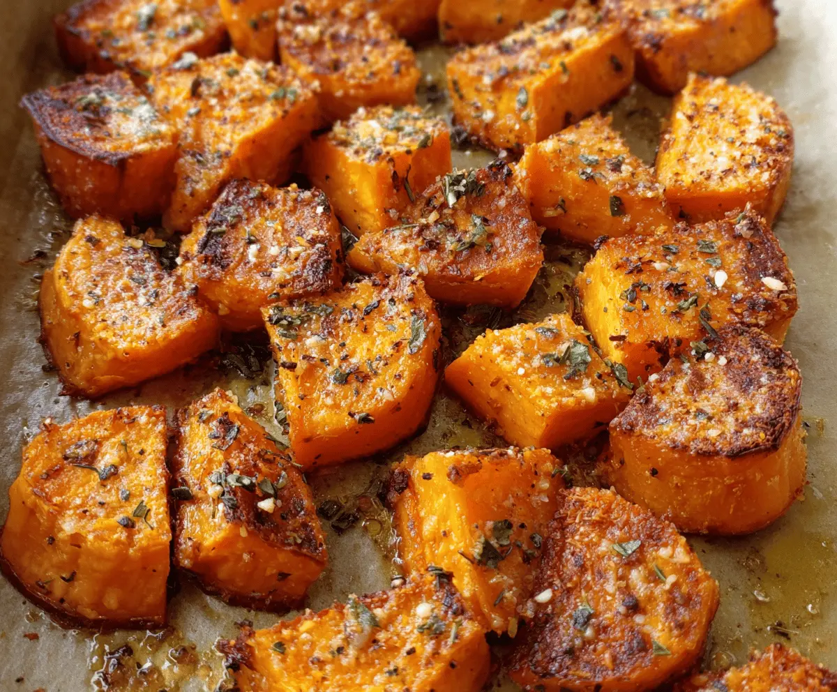 Roasted Sweet Potatoes with Garlic and Parmesan