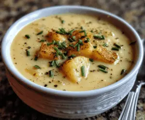 Creamy cheddar garlic herb potato soup in a bowl topped with fresh herbs and melted cheese, perfect for a comforting meal.