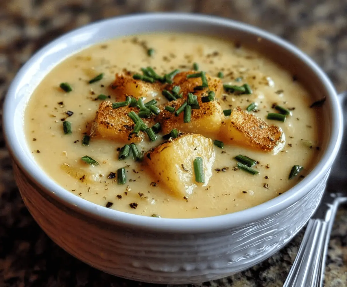 Creamy cheddar garlic herb potato soup in a bowl topped with fresh herbs and melted cheese, perfect for a comforting meal.