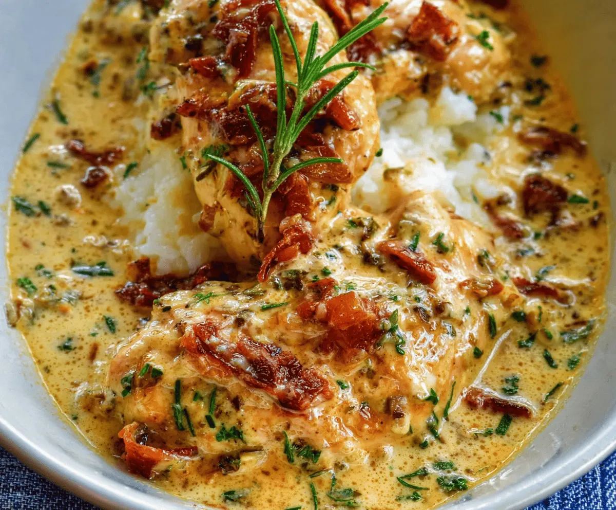 Creamy, flavorful Dump & Go Marry Me Chicken in a crockpot, featuring tender chicken breasts topped with creamy sauce, perfect for easy dinner.