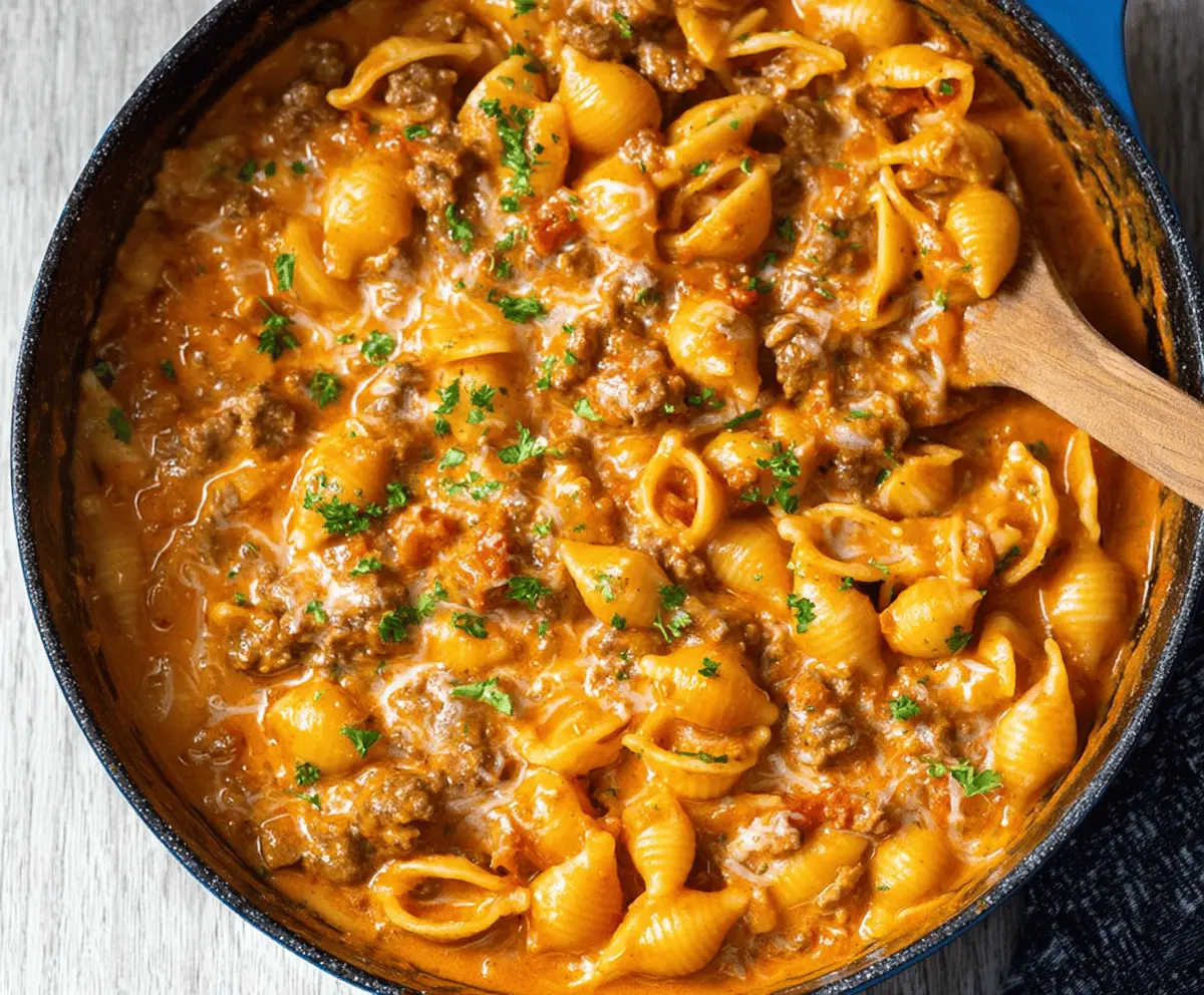 One-Pot Creamy Beef and Shells