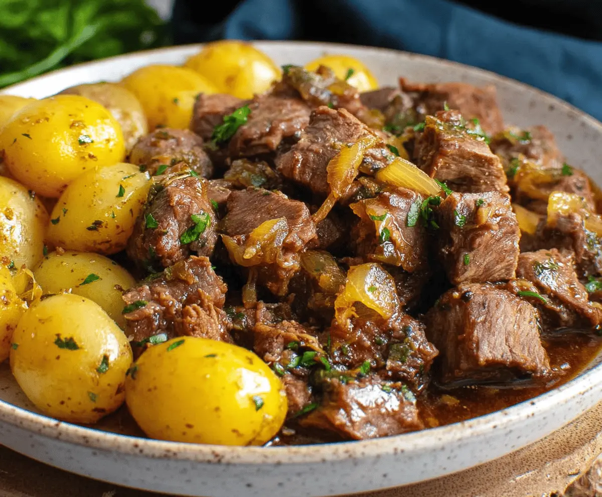 Slow Cooker Garlic Butter Beef Bites & Potatoes