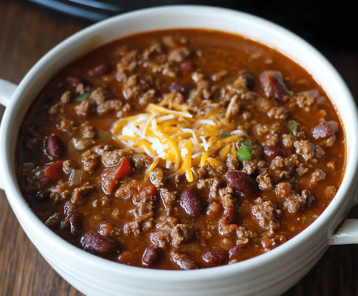 Delicious homemade Pioneer Woman chili served in a bowl with toppings, perfect for a hearty, comforting meal
