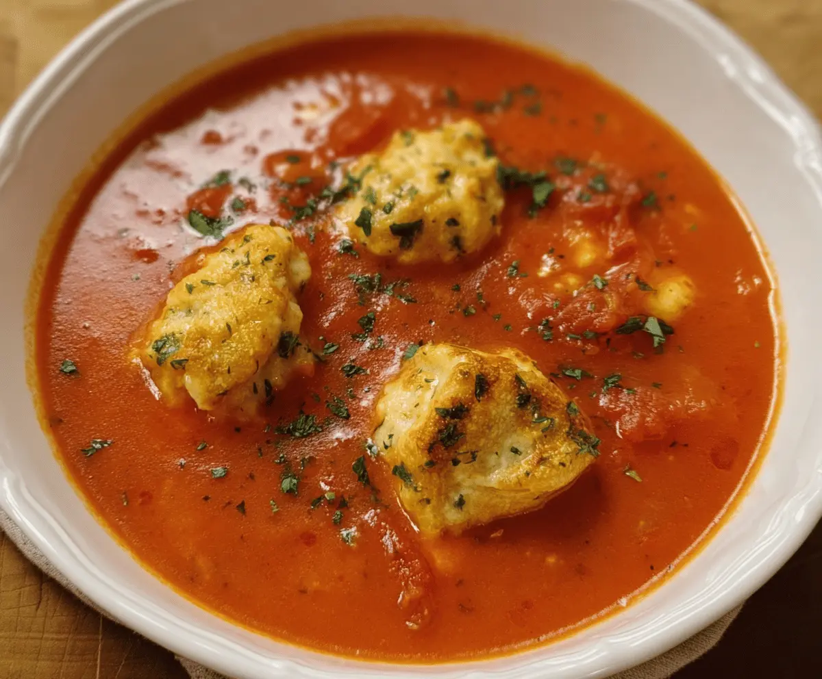 Tomato Soup with Cheese Dumplings