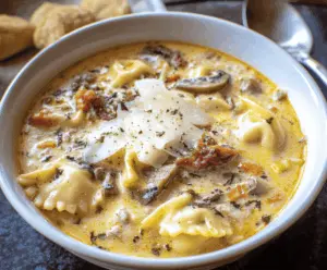 Creamy White Lasagna Soup topped with melted cheese, fresh herbs, and served in a bowl, showcasing a delicious and comforting Italian-inspired dish.