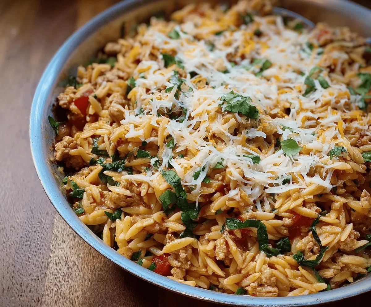 Delicious ground turkey orzo pasta dish with fresh herbs and vegetables, perfect for a healthy and flavorful meal