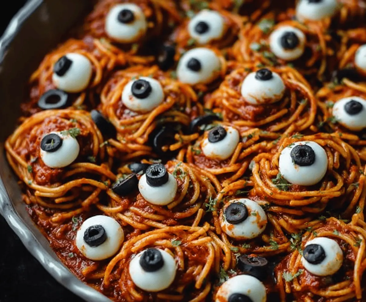 Spooky Bloody Spaghetti with Mozzarella Eyeballs – Easy Halloween Pasta Recipe