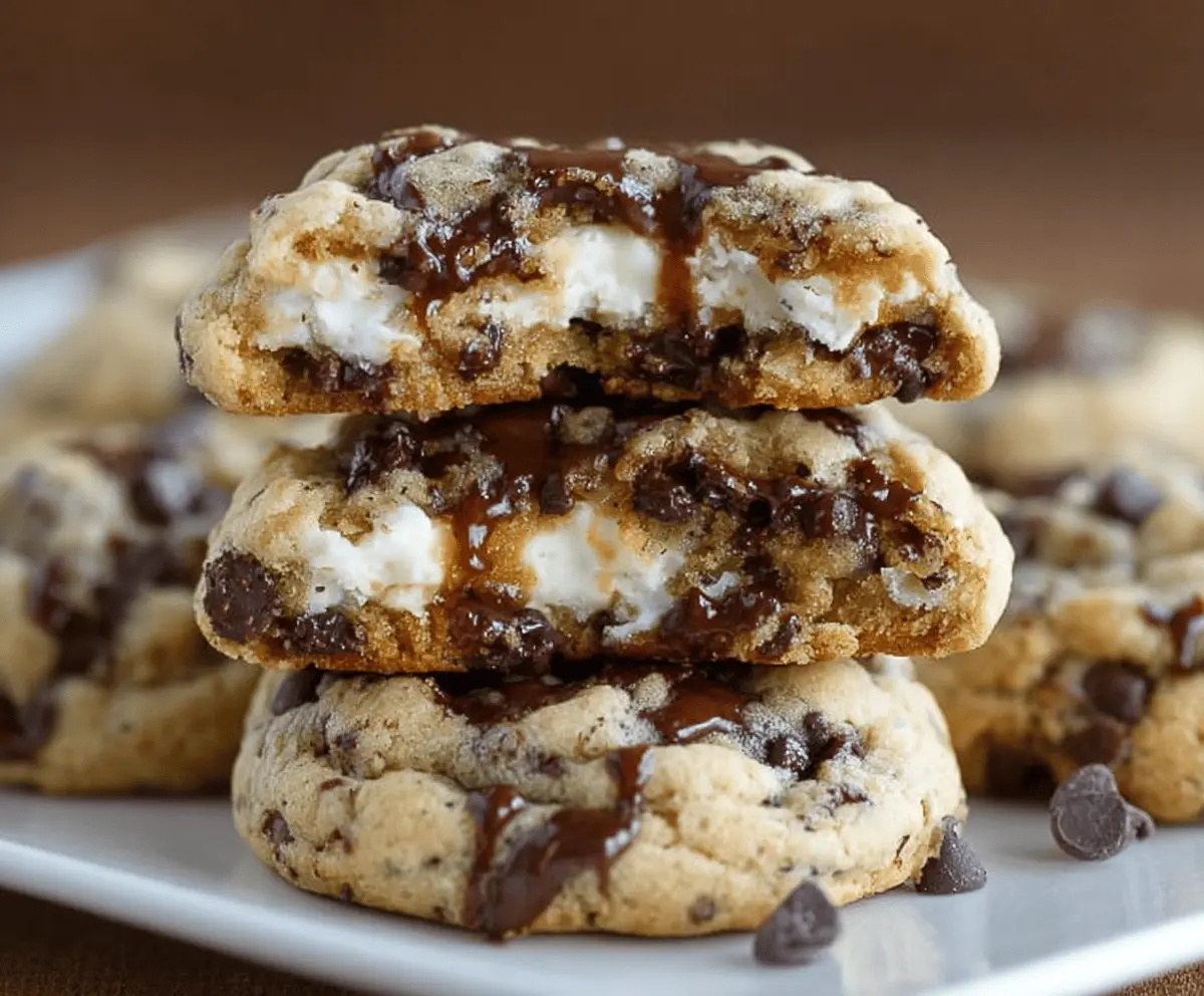 Delicious chocolate chip cheesecake cookies topped with melted chocolate and creamy cheesecake filling, perfect for dessert lovers