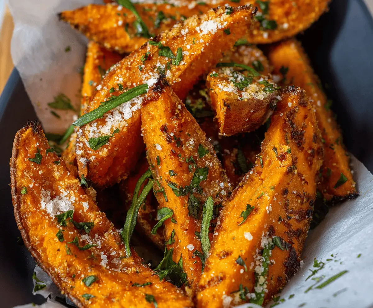 Crispy Garlic Parmesan Sweet Potato Wedges Recipe