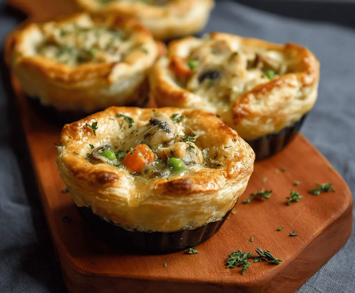Delicious homemade mini chicken pot pies topped with golden crust, perfect for individual servings and hearty comfort food