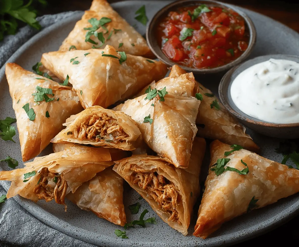 Delicious Moroccan Spiced Chicken Briouats with golden crispy pastry and flavorful filling, perfect for appetizer or snack