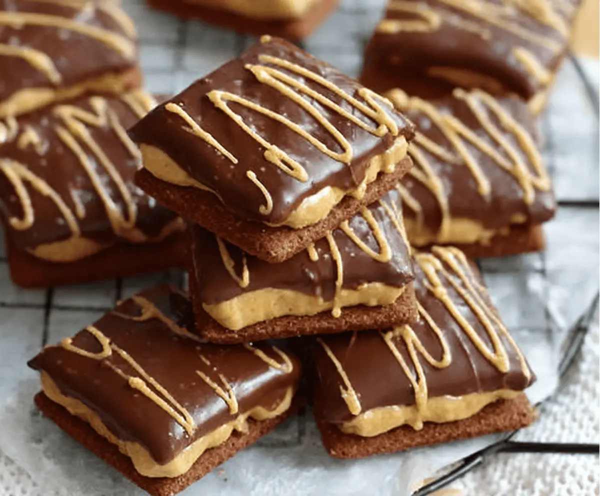 Delicious no-bake buckeye graham cracker treats topped with peanut butter and chocolate coating, perfect for a sweet snack or dessert