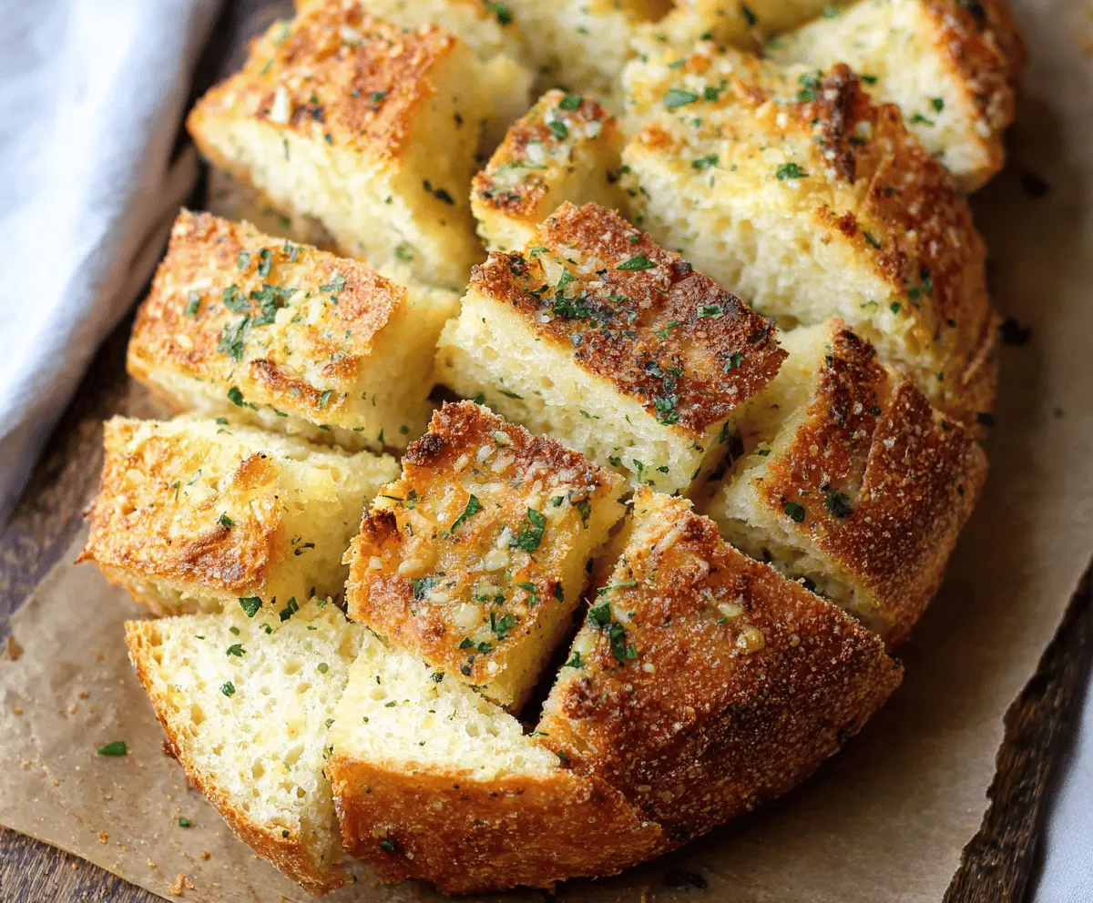 Golden Parmesan Garlic Artisan Bread fresh from the oven with crispy crust and gooey cheese topping