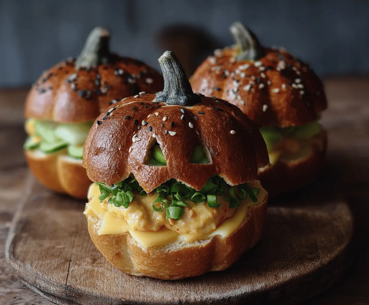 Delicious pumpkin-shaped sliders with savory fillings, perfect for fall-themed parties and festive gatherings.