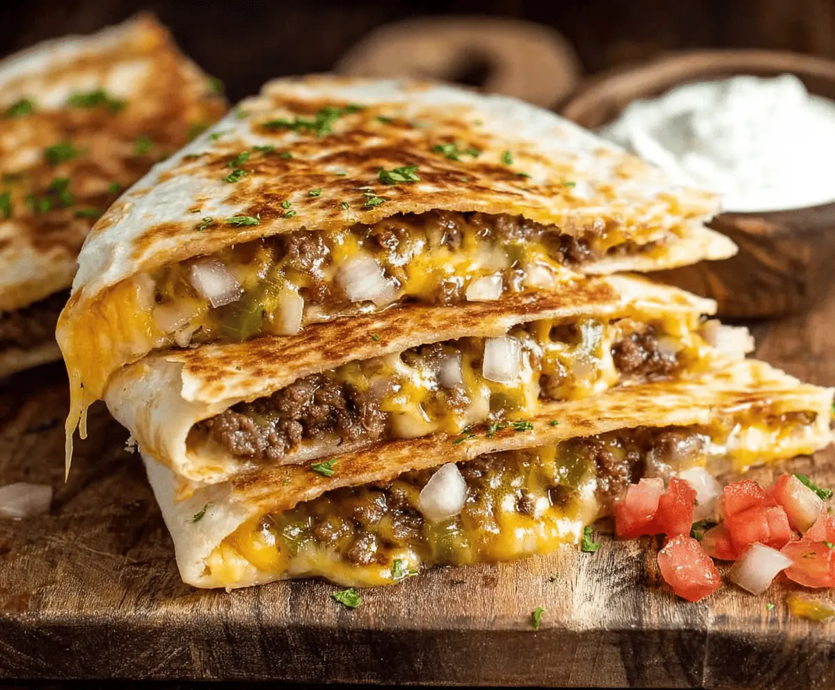 Delicious Smashburger Quesadillas featuring melted cheese, crispy tortilla, and savory fillings served on a plate