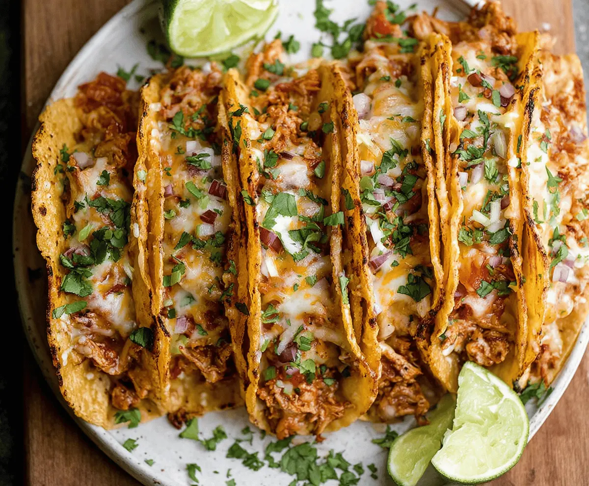 Delicious mini baked chicken tacos on a plate, ready to serve in 20 minutes.